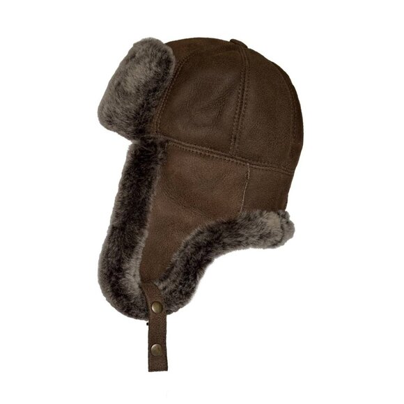 Shearling Sheepskin Leather Trapper Hat Aviator | Winter Hat | Ushanka - Picture 9 of 10